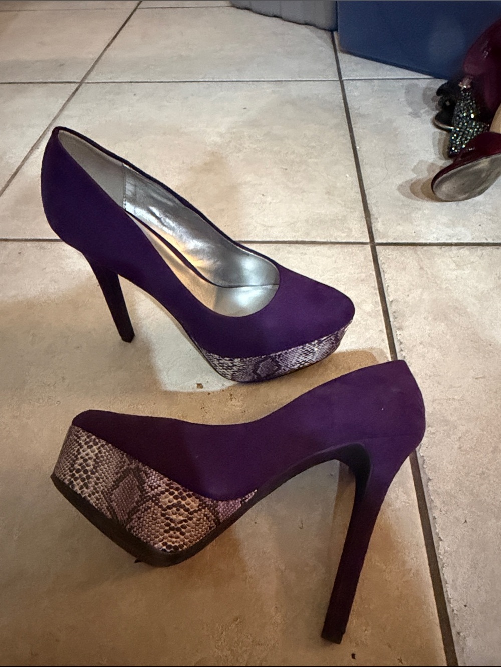 Limelight Purple Platform Pumps with Snake-Print Trim